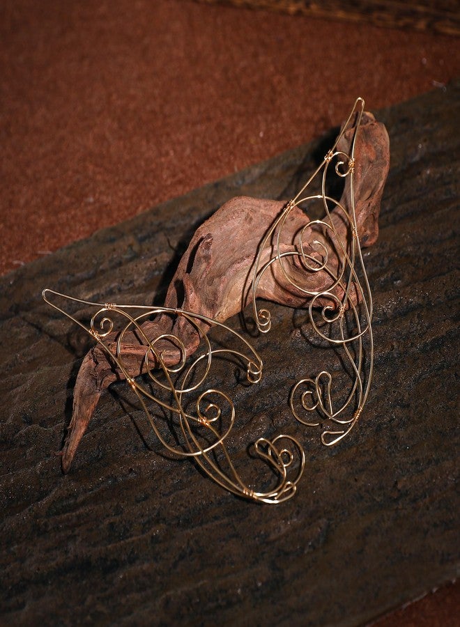 CoTeeZa Fairy Elf Ear Clamp - Medieval Golden Elf Cuff Renaissance Women's Costume Accessory Butterfly Shape Handmade Ear Clip for Cosplay Halloween Bride Wedding Photography - Image 4